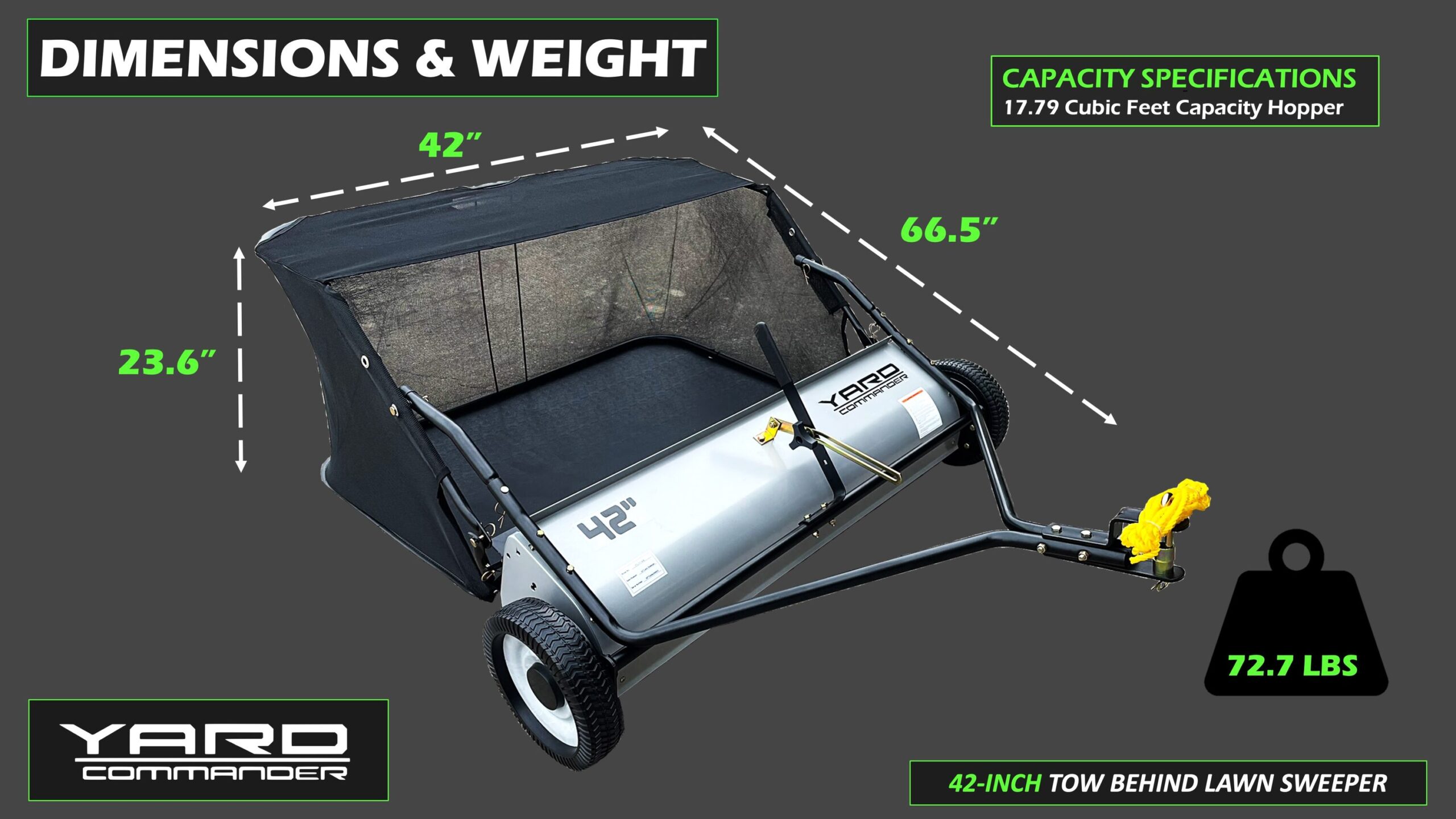 Yard Commander Lawn Sweeper 42-Inches 17.79-Cu. Feet Tow Lawn Sweeper