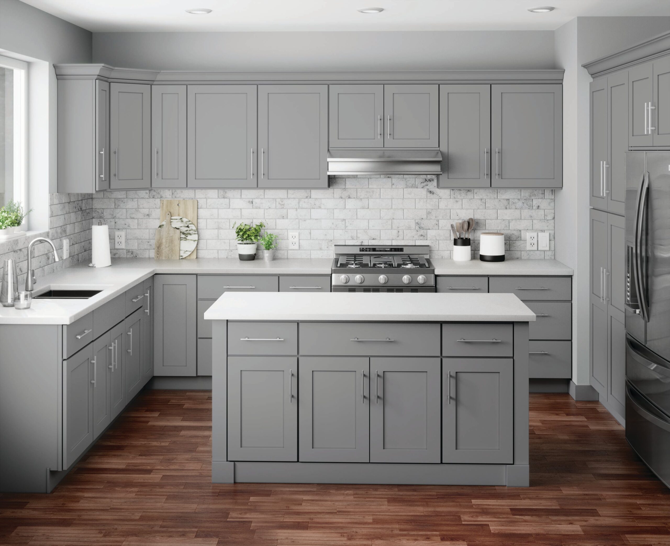 RELIABILT Overlake 9-in W x 34.5-in H x 24-in D Gray Base Ready to assemble Plywood Cabinet (Recessed Panel Shaker)