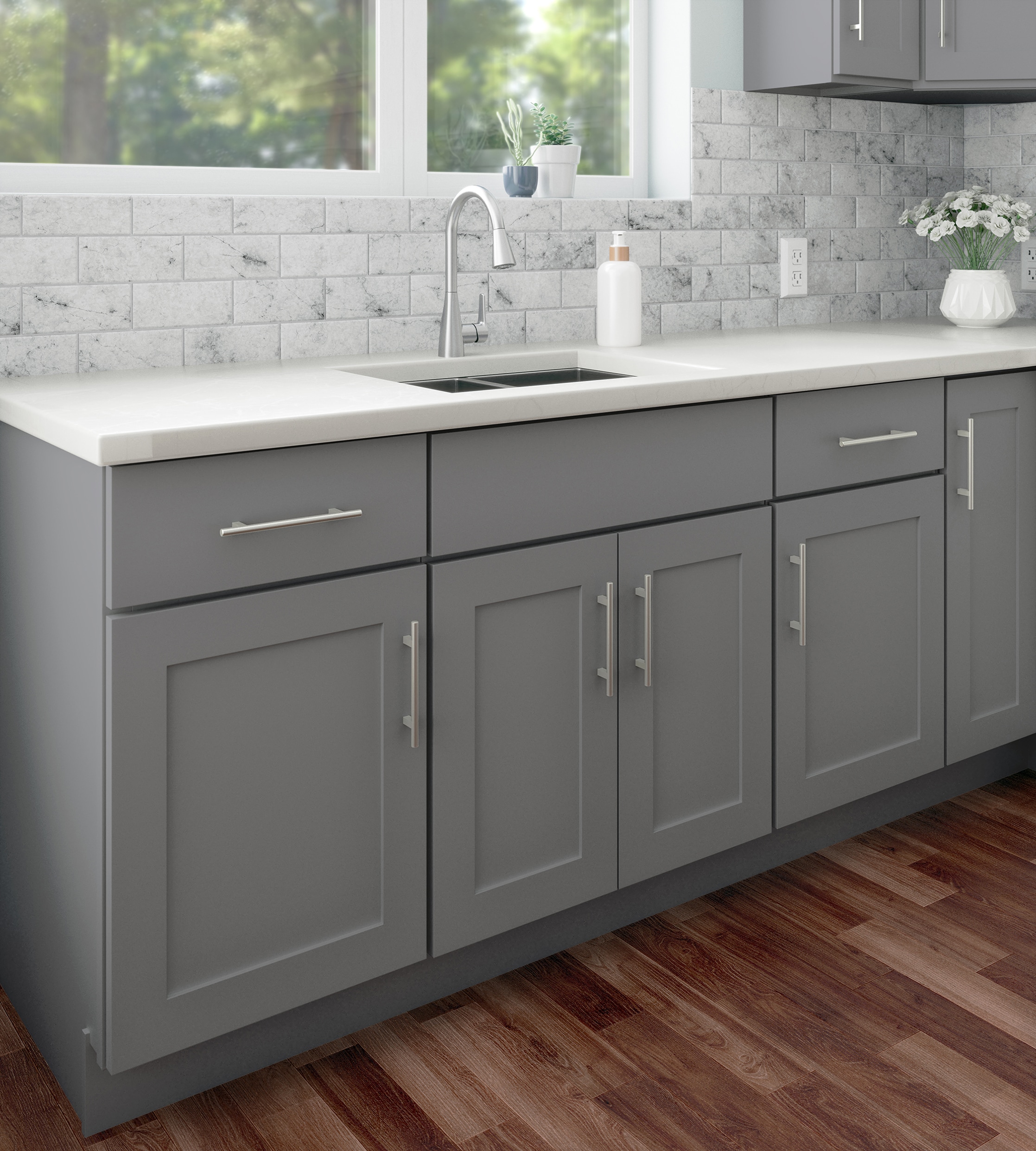 RELIABILT Overlake 9-in W x 34.5-in H x 24-in D Gray Base Ready to assemble Plywood Cabinet (Recessed Panel Shaker)
