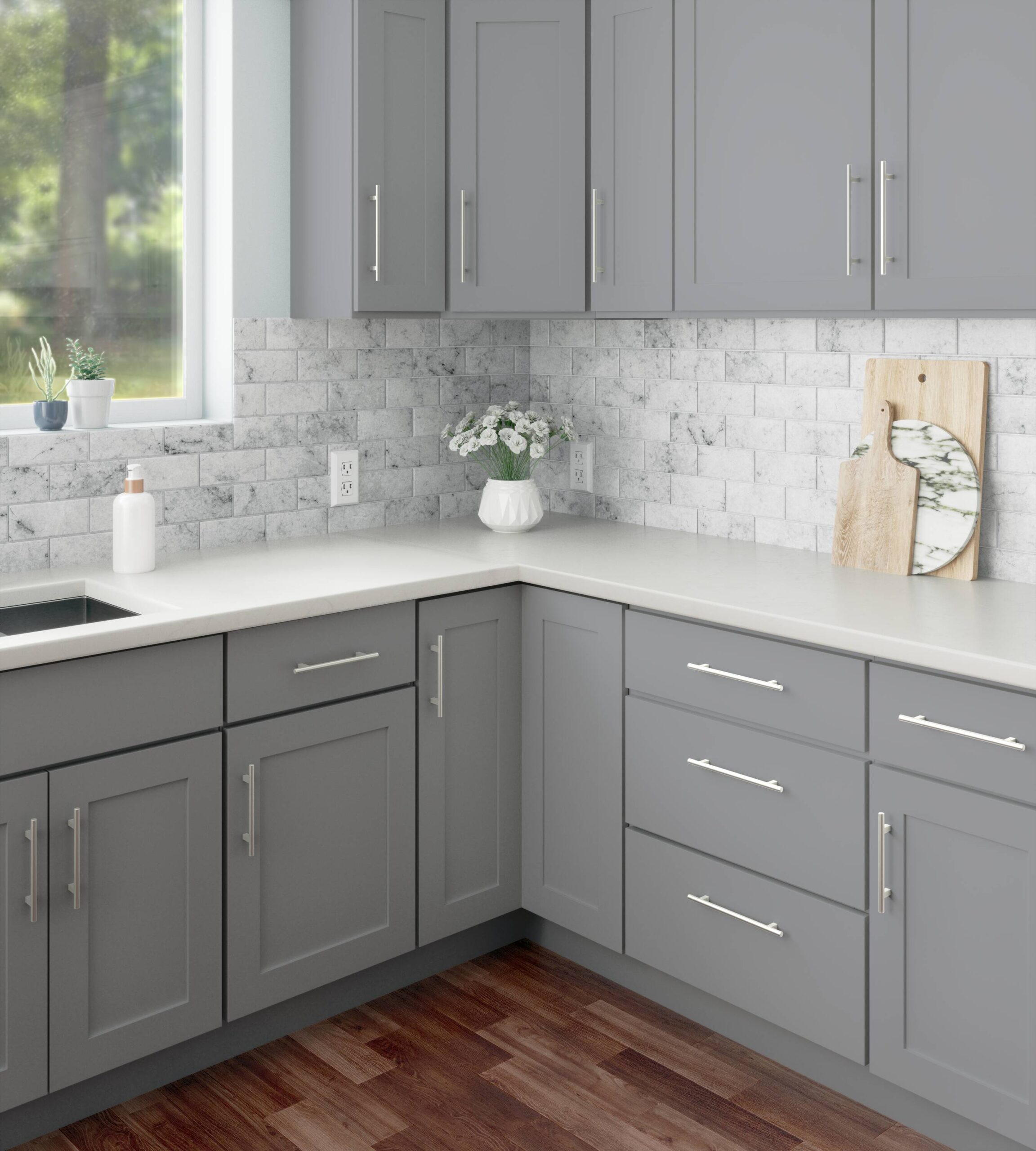 RELIABILT Overlake 9-in W x 34.5-in H x 24-in D Gray Base Ready to assemble Plywood Cabinet (Recessed Panel Shaker)