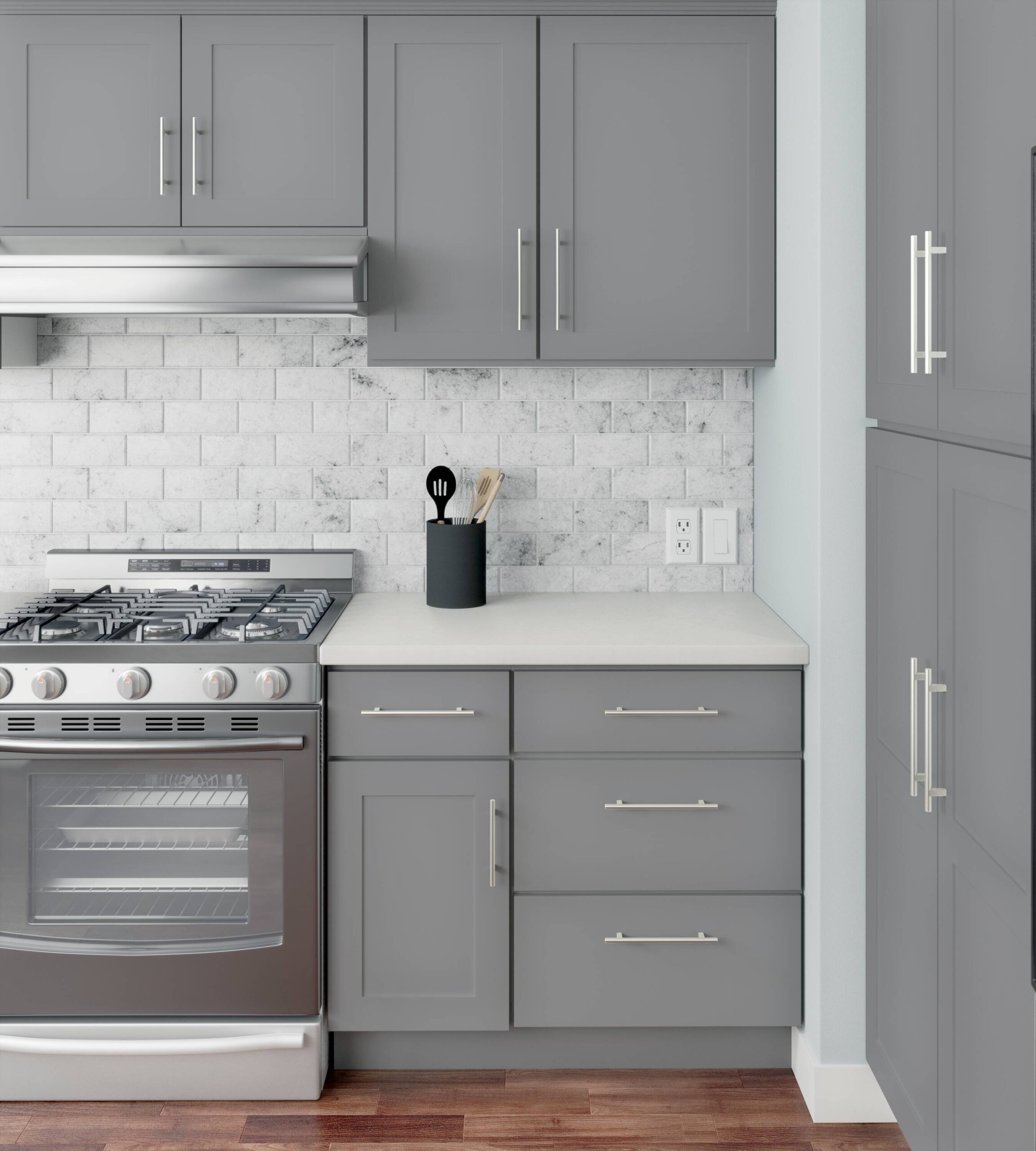 RELIABILT Overlake 9-in W x 34.5-in H x 24-in D Gray Base Ready to assemble Plywood Cabinet (Recessed Panel Shaker)
