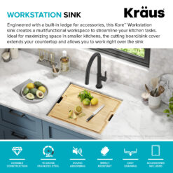 Kraus Kore Undermount 21-Inches x 19-Inches Stainless steel Single bowl 16 -Gauge Workstation Kitchen Sink