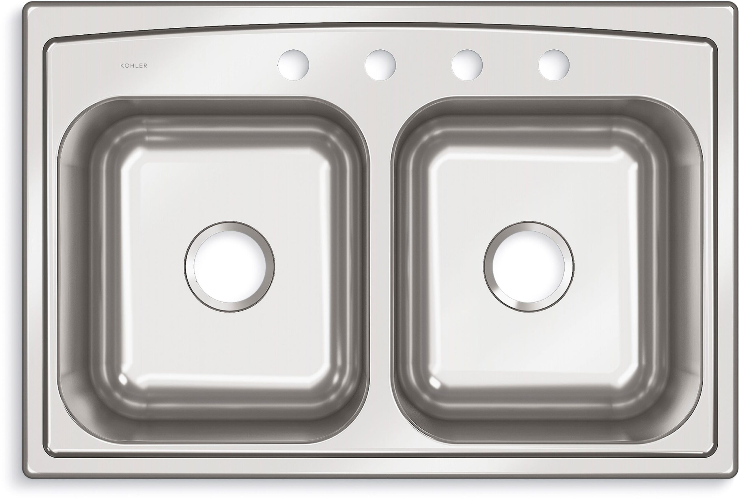 KOHLER Toccata Drop-in 33-Inches x 22-Inches Stainless steel Double equal bowl 4-Hole 18 -Gauge Kitchen Sink