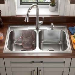 KOHLER Toccata Drop-in 33-Inches x 22-Inches Stainless steel Double equal bowl 4-Hole 18 -Gauge Kitchen Sink