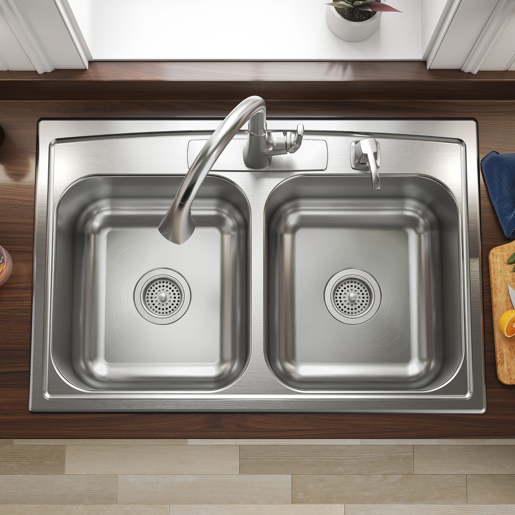 KOHLER Toccata Drop-in 33-Inches x 22-Inches Stainless steel Double equal bowl 4-Hole 18 -Gauge Kitchen Sink