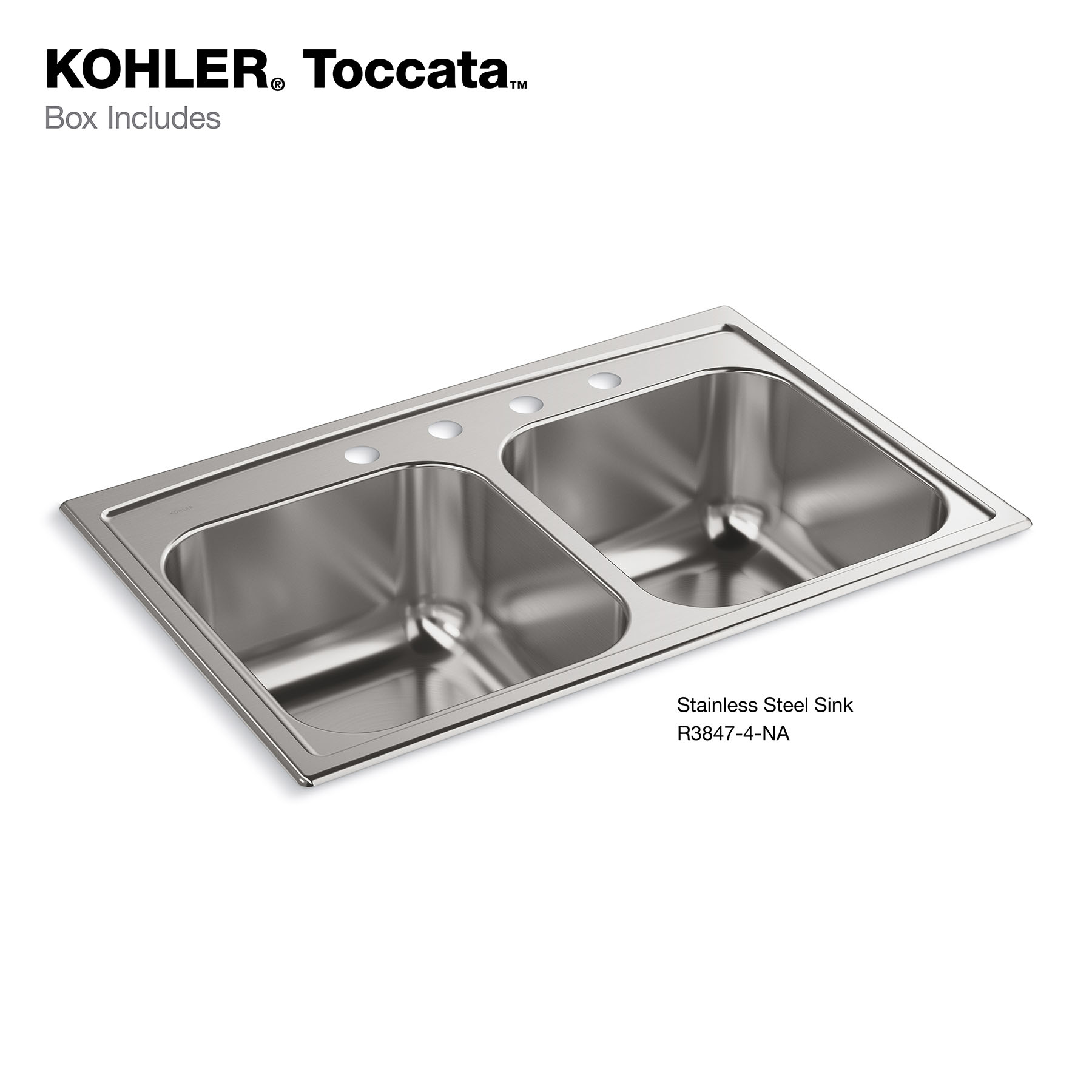 KOHLER Toccata Drop-in 33-Inches x 22-Inches Stainless steel Double equal bowl 4-Hole 18 -Gauge Kitchen Sink