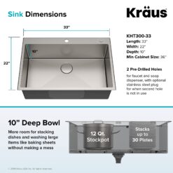 Kraus Standart PRO Dual-mount 33-in x 22-in Stainless steel Single bowl 2-Hole 16 -Gauge Kitchen Sink