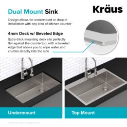 Kraus Standart PRO Dual-mount 33-in x 22-in Stainless steel Single bowl 2-Hole 16 -Gauge Kitchen Sink