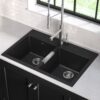 Kraus Dual-mount 33.0-in x 22.0-in Granite Double equal bowl 1-Hole Kitchen Sink