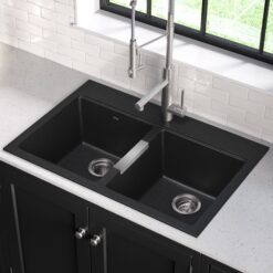 Kraus Dual-mount 33.0-in x 22.0-in Granite Double equal bowl 1-Hole Kitchen Sink