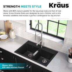 Kraus Dual-mount 33.0-in x 22.0-in Granite Double equal bowl 1-Hole Kitchen Sink