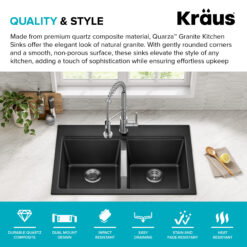 Kraus Dual-mount 33.0-in x 22.0-in Granite Double equal bowl 1-Hole Kitchen Sink