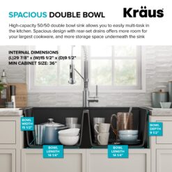Kraus Dual-mount 33.0-in x 22.0-in Granite Double equal bowl 1-Hole Kitchen Sink