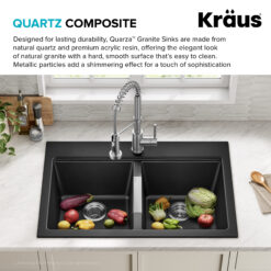 Kraus Dual-mount 33.0-in x 22.0-in Granite Double equal bowl 1-Hole Kitchen Sink