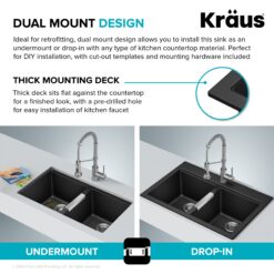 Kraus Dual-mount 33.0-in x 22.0-in Granite Double equal bowl 1-Hole Kitchen Sink