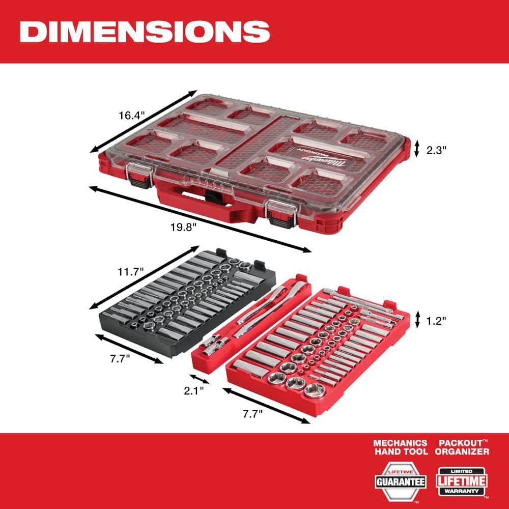 Milwaukee 3/8 in. and 1/4 in. Drive SAE/Metric Ratchet and Socket Mechanics Tool Set with PACKOUT Case (106-Piece) 48-22-9486
