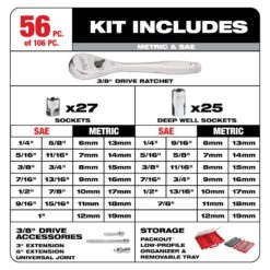 Milwaukee 3/8 in. and 1/4 in. Drive SAE/Metric Ratchet and Socket Mechanics Tool Set with PACKOUT Case (106-Piece) 48-22-9486