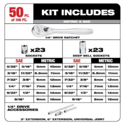 Milwaukee 3/8 in. and 1/4 in. Drive SAE/Metric Ratchet and Socket Mechanics Tool Set with PACKOUT Case (106-Piece) 48-22-9486