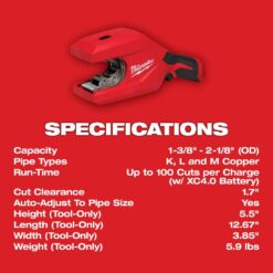 Milwaukee M12 12-Volt Lithium-Ion Brushless Cordless 1-1/4 in. - 2 in. Copper Tubing Cutter 2479-20