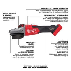 Milwaukee M18 FUEL 18V Lithium-Ion Brushless Cordless 5 in. Flathead Braking Grinder with Slide Switch Lock-On (Tool-Only) 2887-20