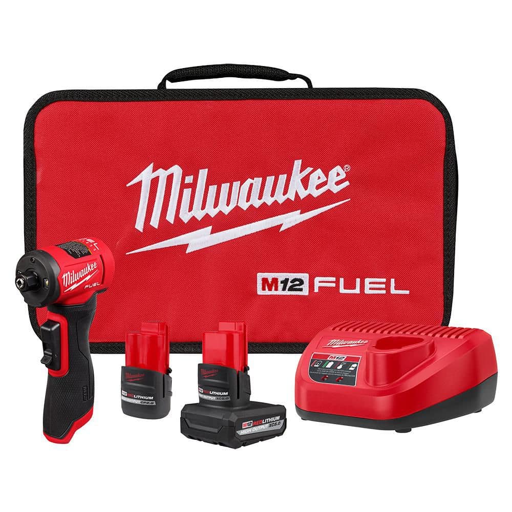 Milwaukee M12 FUEL 12V Lithium-Ion Brushless Cordless 1/4 in. Right Angle Die Grinder Kit w/ 5.0 Ah & 2.5 Ah Batteries 3485-22