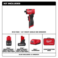 Milwaukee M12 FUEL 12V Lithium-Ion Brushless Cordless 1/4 in. Right Angle Die Grinder Kit w/ 5.0 Ah & 2.5 Ah Batteries 3485-22