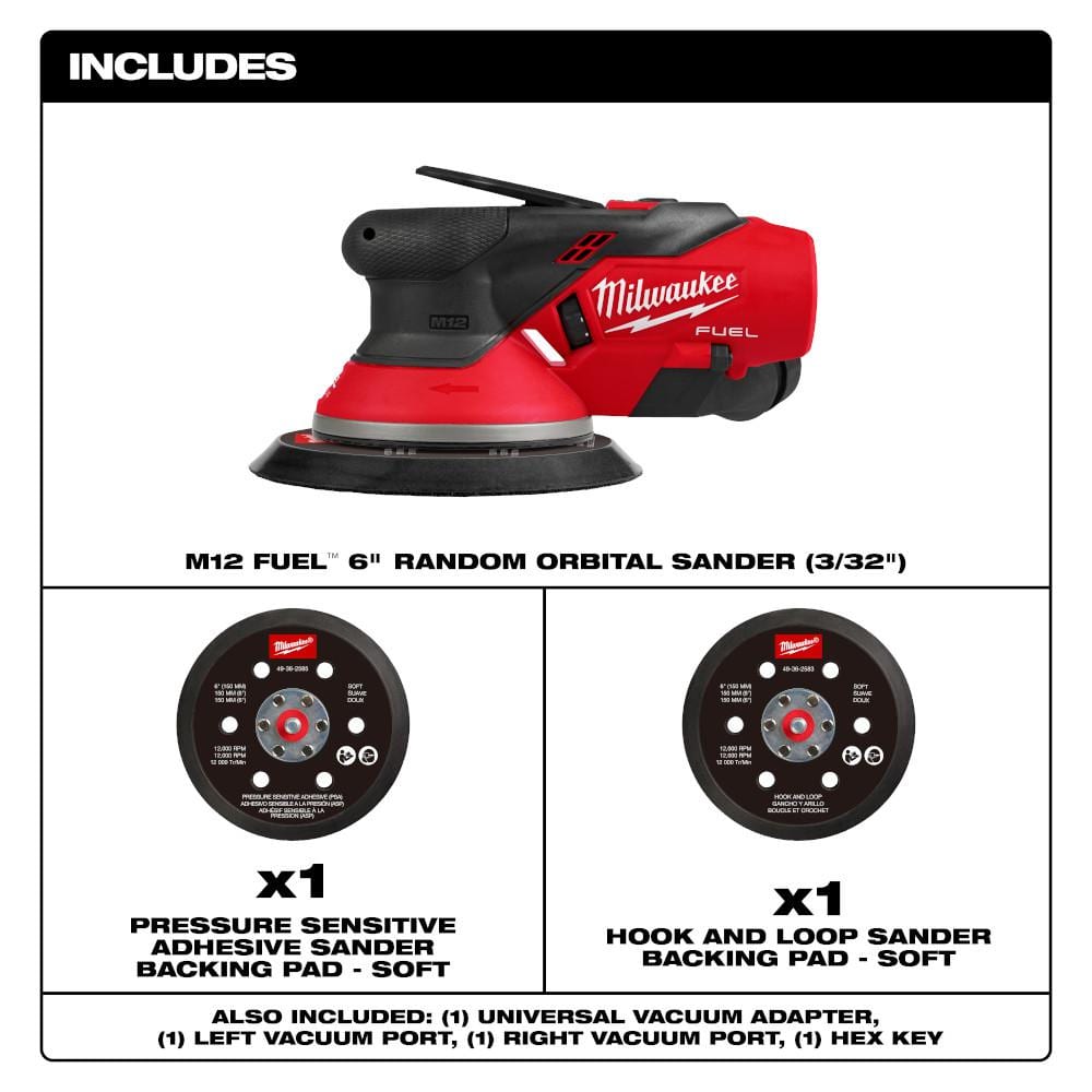 Milwaukee M12 FUEL 12V Lithium-Ion Brushless Cordless 6 in. Random Orbital Sander 3/32 in. (Tool-Only) 2584-20