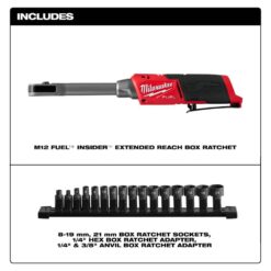 Milwaukee M12 FUEL INSIDER 12V Lithium-Ion Brushless Cordless 1/4 in. - 3/8 in. Extended Reach Box Ratchet (Tool-Only) 3050-20