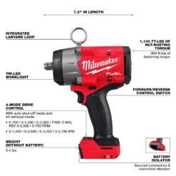 Milwaukee M18 FUEL 18V Lithium-Ion Brushless Cordless High Torque 1/2 in. Impact Wrench w/ Pin Detent (Tool-Only) 2966-20