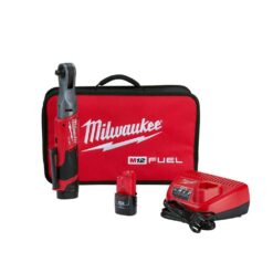 Milwaukee M12 FUEL 12V Lithium-Ion Brushless Cordless 3/8 in. Ratchet Kit with (2) 2.0Ah Batteries, Charger & Tool Bag 2557-22