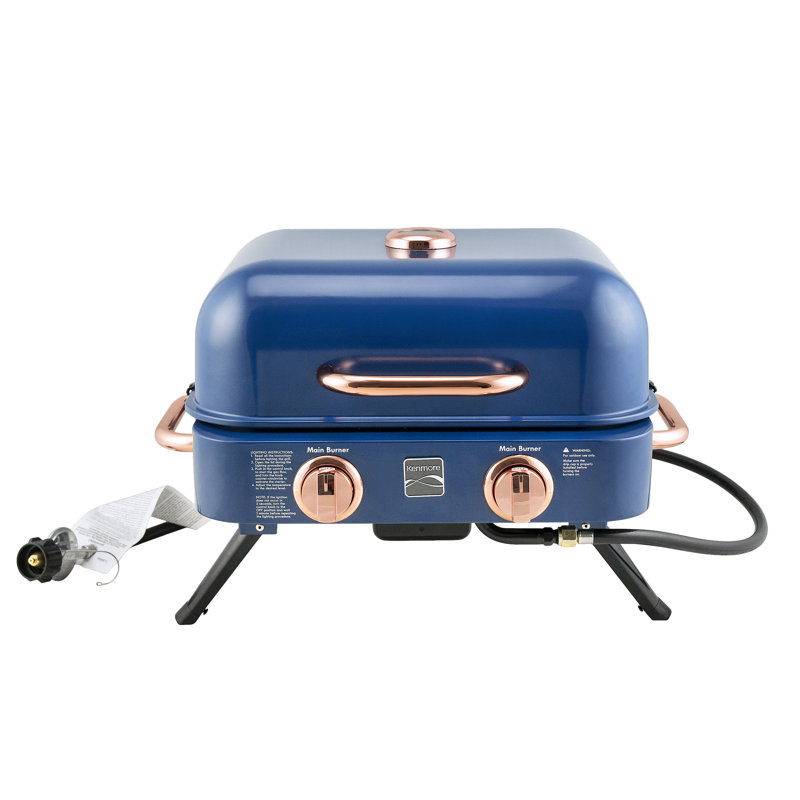 Kenmore 2-Burner Portable Tabletop Retro Gas Grill, Navy/Copper