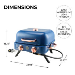 Kenmore 2-Burner Portable Tabletop Retro Gas Grill, Navy/Copper