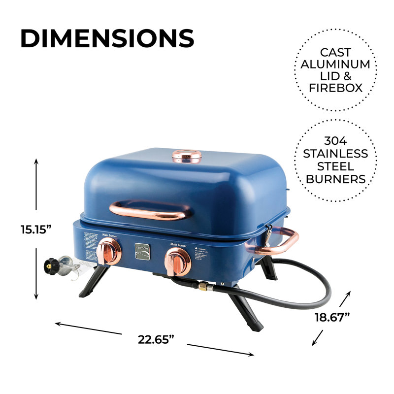 Kenmore 2-Burner Portable Tabletop Retro Gas Grill, Navy/Copper