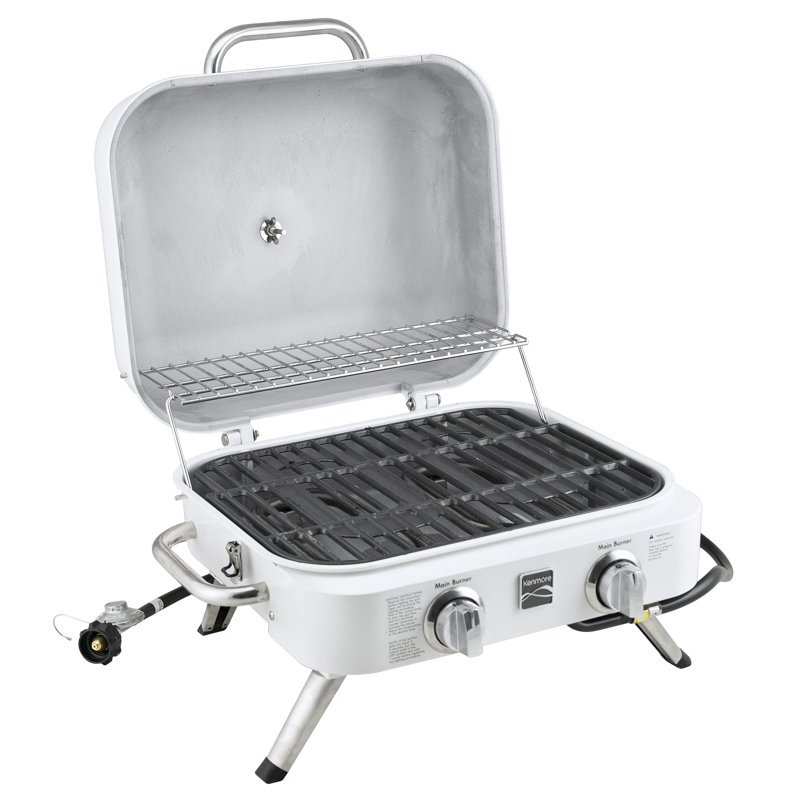 Kenmore 2-Burner Portable Tabletop Retro Gas Grill, Pearl White
