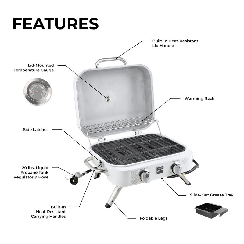 Kenmore 2-Burner Portable Tabletop Retro Gas Grill, Pearl White