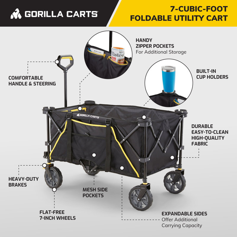Gorilla Carts Collapsible Outdoor Utility Wagon, Oversize Bed