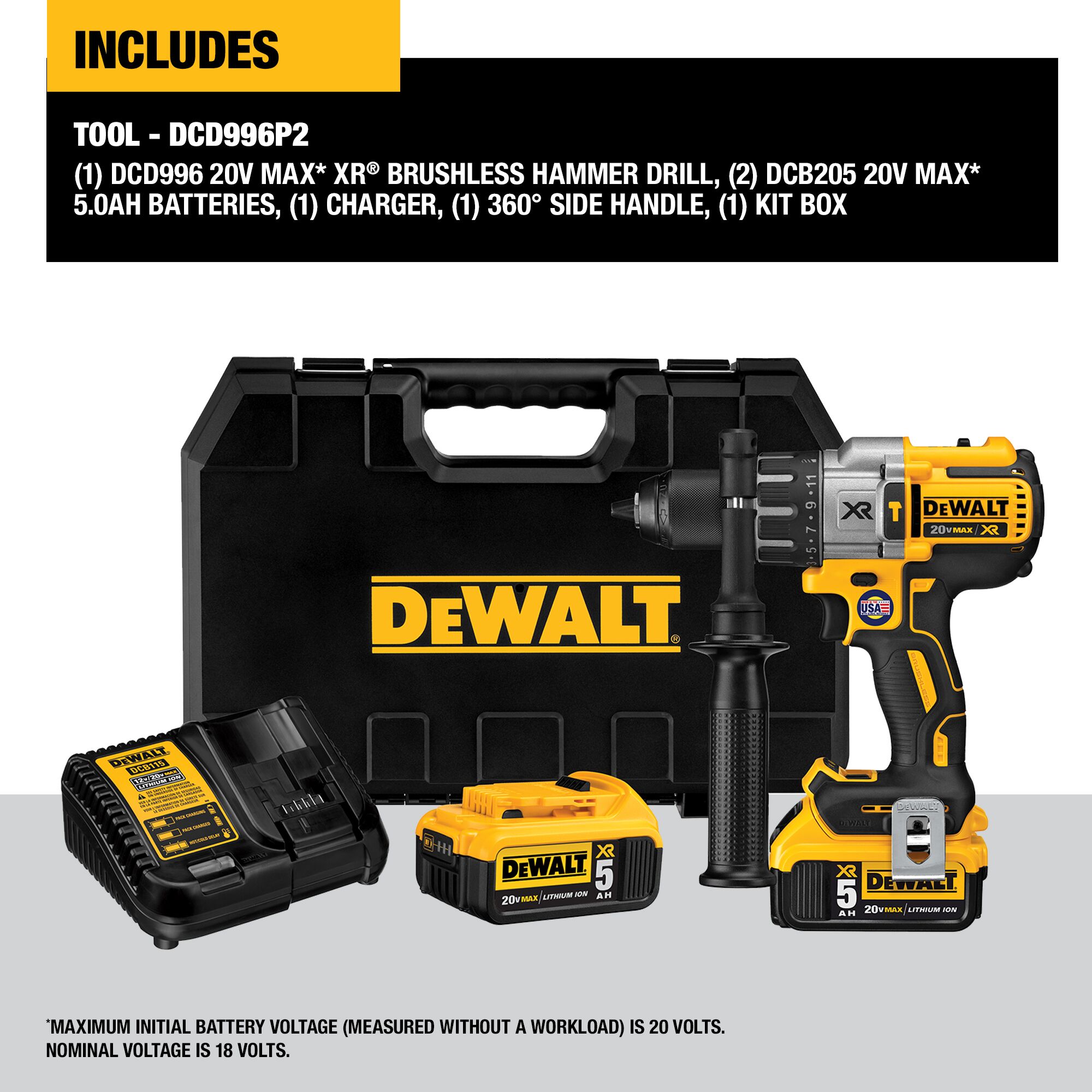 DEWALT XR 1/2-in 20-volt max Variable Speed Brushless Cordless Hammer Drill 2 -Batteries