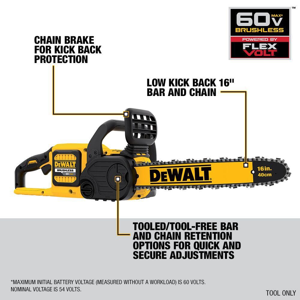 DEWALT FLEXVOLT 60V MAX 16in. Brushless Cordless Battery Powered Chainsaw (Tool Only) DCCS670B