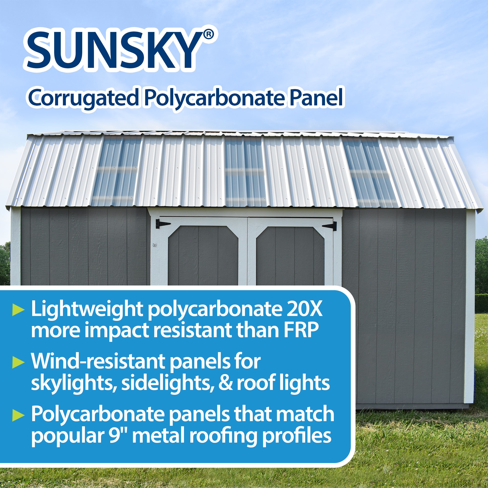 SUNSKY 3-Feet x 6-Feet Corrugated Clear Polycarbonate plastic Roof Panel 5 -Pack