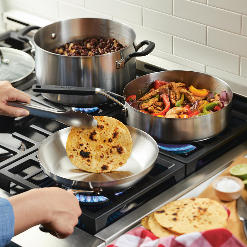 KitchenAid Brushed Stainless Steel Cookware Pots and Pans Set, 10 Piece