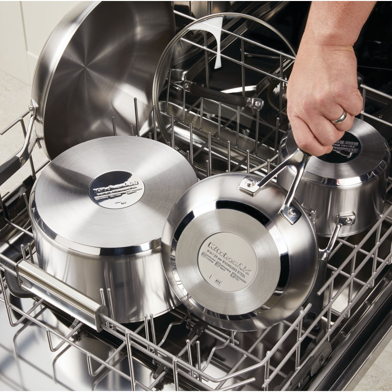 KitchenAid Brushed Stainless Steel Cookware Pots and Pans Set, 10 Piece