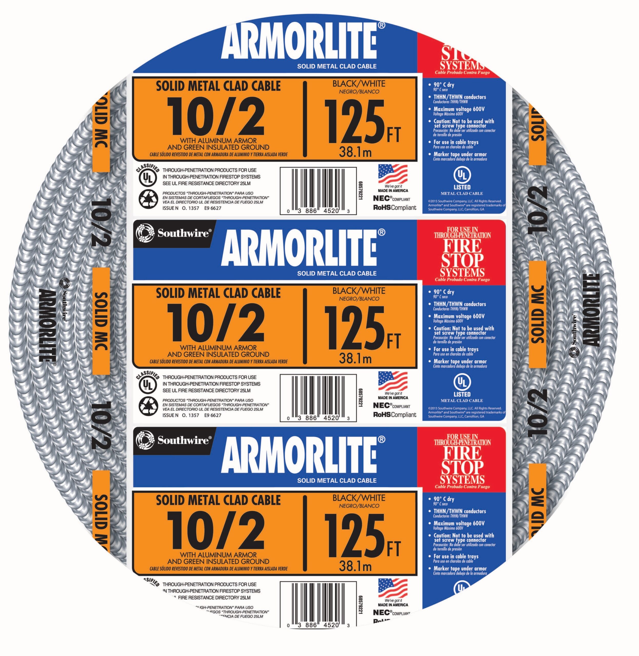 Southwire Armorlite 125-ft 10 / 2 Solid Aluminum MC (Metal Clad) Cable