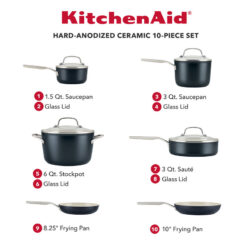 KitchenAid Hard Anodized Ceramic Nonstick Cookware Pots and Pans Set, 10 Piece, Black