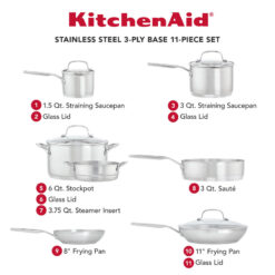KitchenAid 3-Ply Base Stainless Steel Cookware Induction Pots and Pans Set, 11 Piece
