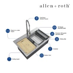 allen + roth Dennison Dual-mount 33-Inches x 22-Inches Stainless steel Single bowl 2-Hole 18 -Gauge Workstation Kitchen Sink All-in-One Kit