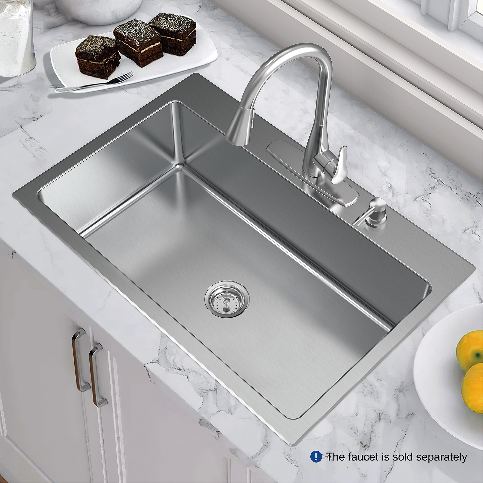 allen + roth Theo Dual-mount 33-Inches x 22-Inches Stainless steel Single bowl 4-Hole 18 -Gauge Kitchen Sink
