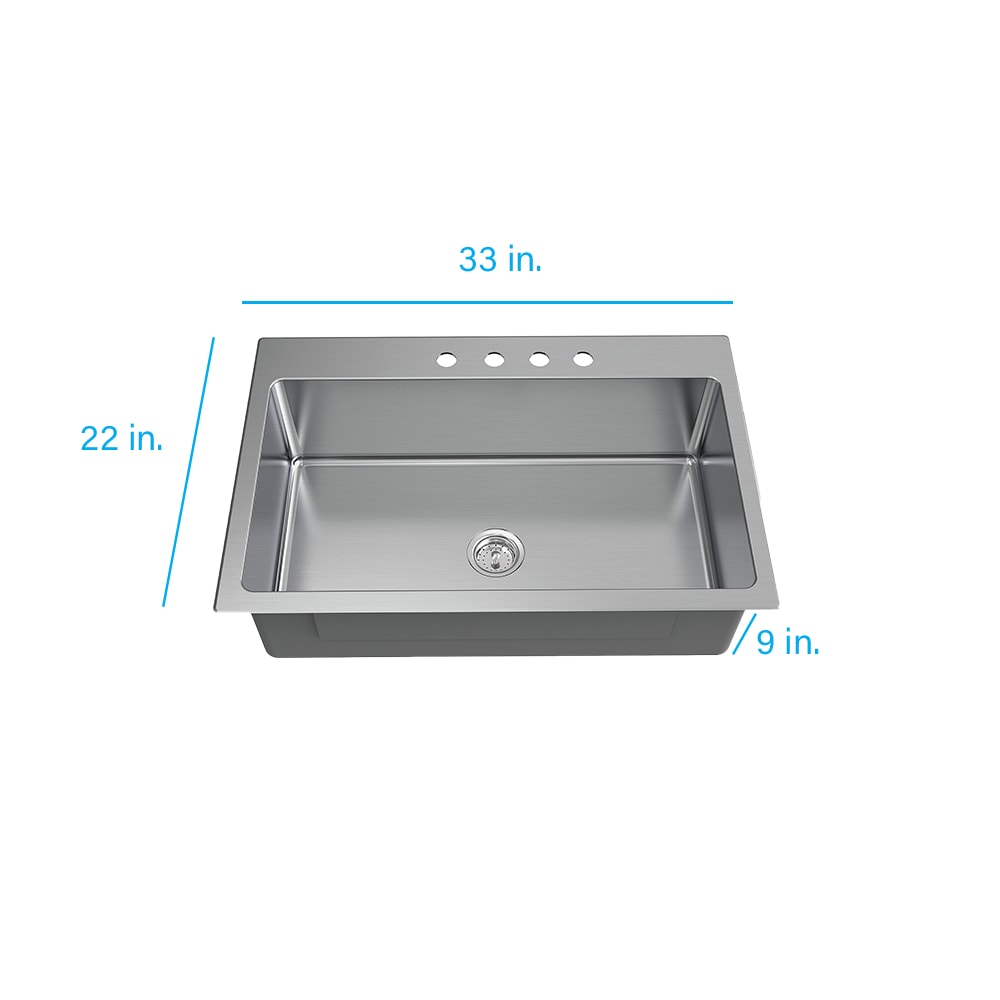 allen + roth Theo Dual-mount 33-Inches x 22-Inches Stainless steel Single bowl 4-Hole 18 -Gauge Kitchen Sink