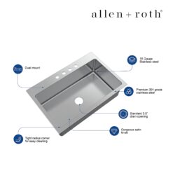 allen + roth Theo Dual-mount 33-Inches x 22-Inches Stainless steel Single bowl 4-Hole 18 -Gauge Kitchen Sink