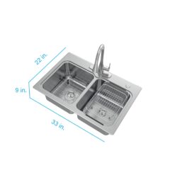allen + roth Hoffman Dual-mount 33-in x 22-in Stainless steel Double equal bowl 2-Hole 20 -Gauge Kitchen Sink All-in-One Kit
