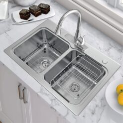 allen + roth Hoffman Dual-mount 33-in x 22-in Stainless steel Double equal bowl 2-Hole 20 -Gauge Kitchen Sink All-in-One Kit